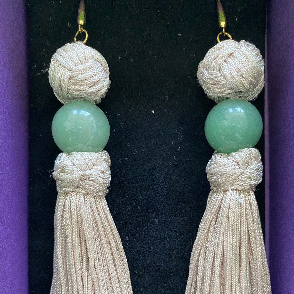 Shanghai Tang Jade and Tassel Earrings